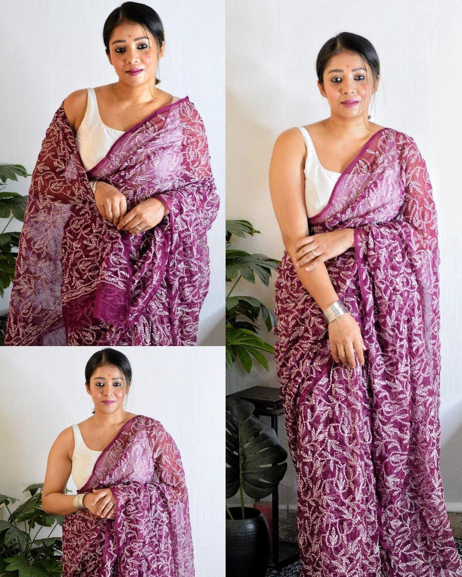 Tepchi Chikankari Sarees Wine