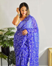 Tepchi Chikankari Sarees Royal Blue