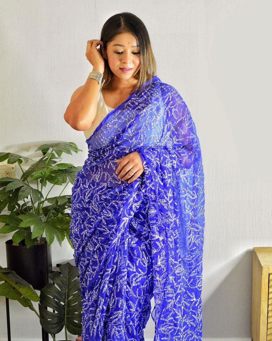 Tepchi Chikankari Sarees Royal Blue