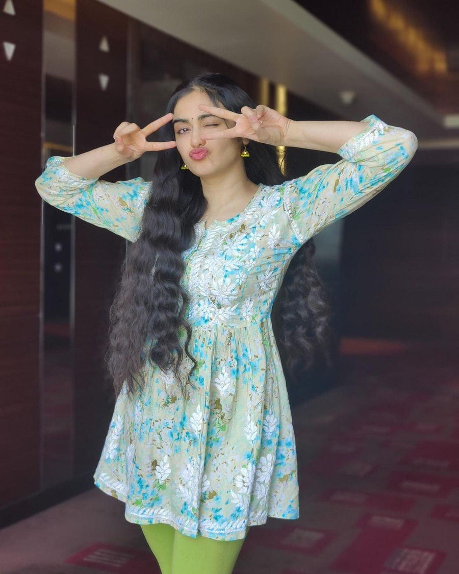 Adah Chikankari Mulmul Short Dress-The Lucknowi Chikan