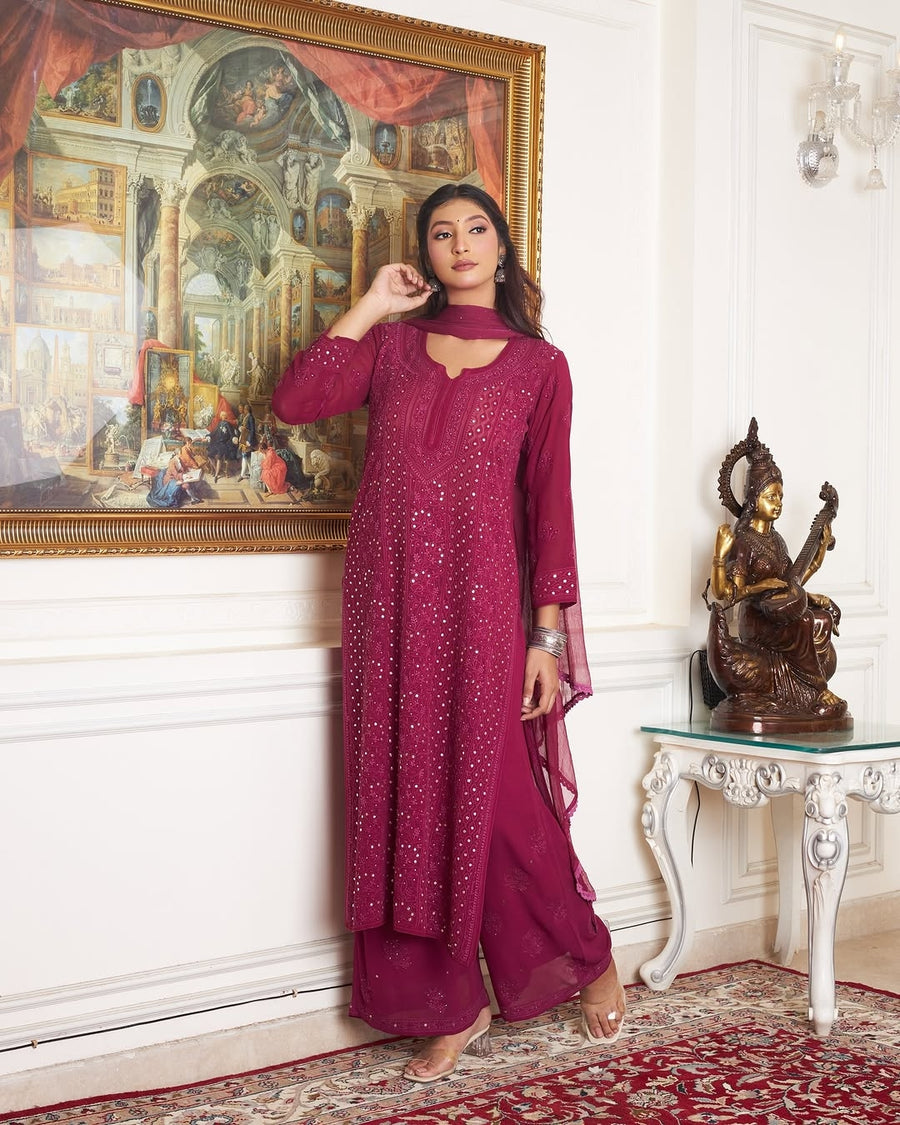 Nagma Premium Chikankari Mukaish Viscose Set-The Lucknowi Chikan