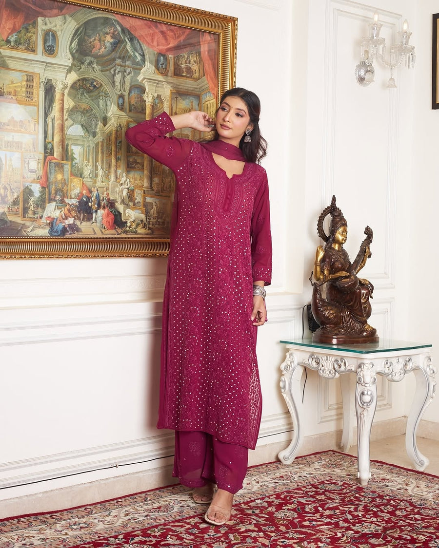 Nagma Premium Chikankari Mukaish Viscose Set