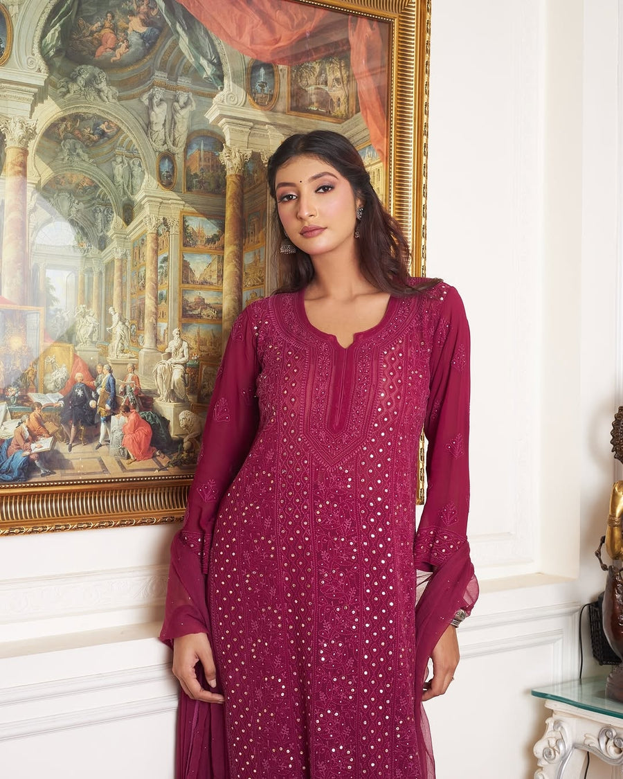 Nagma Premium Chikankari Mukaish Viscose Set