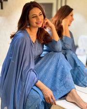 Nagma Premium Chikankari Mukaish Viscose Set Royal Blue Viscose