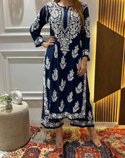 Tarana Premium Chikankari Kurti Pallazo Set Navy Blue