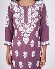 Bela Premium Modal Chikankari Long Kurti Plum
