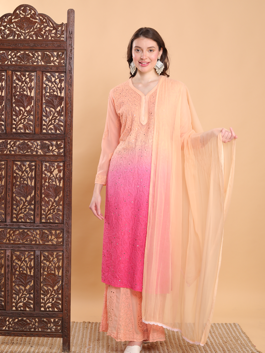 Noorani Viscose Mukaish set Peach & Pink