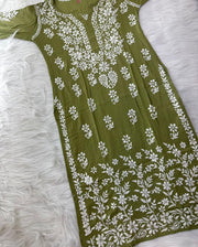 Saba Premium Heavy Daman Modal Kurta Olive Green Pure Modal Cotton
