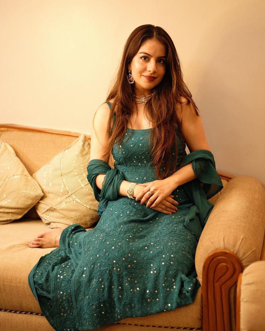 Fiza Designer Mukaish Chikankari Noodle Gharara Set