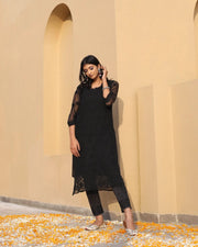 Zara Black Georgette Chikankari Long Kurti-The Lucknowi Chikan