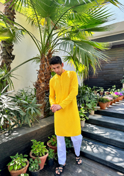 Yellow Kurta & Pyjama For Mens