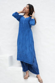 Palak Modal Dyed Premium Chikankari Kurti Set Royal Blue Modal Cotton