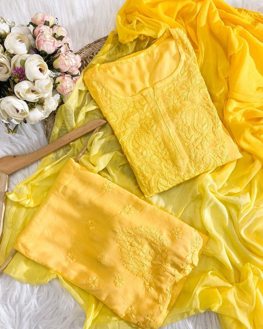 Bahar Ombre Dyed Chikankari Set Yellow