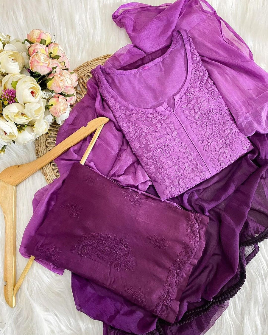 Bahar Ombre Dyed Chikankari Set Purple
