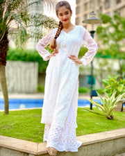 Zara Styled Georgette Chikankari Kurti With White Sharara White Semi Georgette