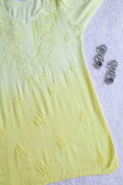 Vibha Ombre Chikankari Short Top Lemon Rayon Cotton