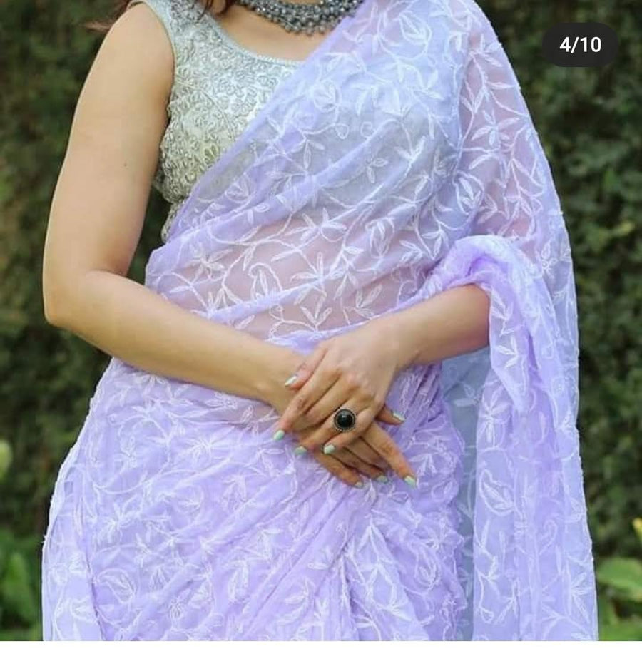Tepchi Chikankari Sarees Lavender