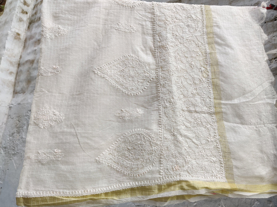 Handcrafted Chikankari Dupatta Pure Chanderi