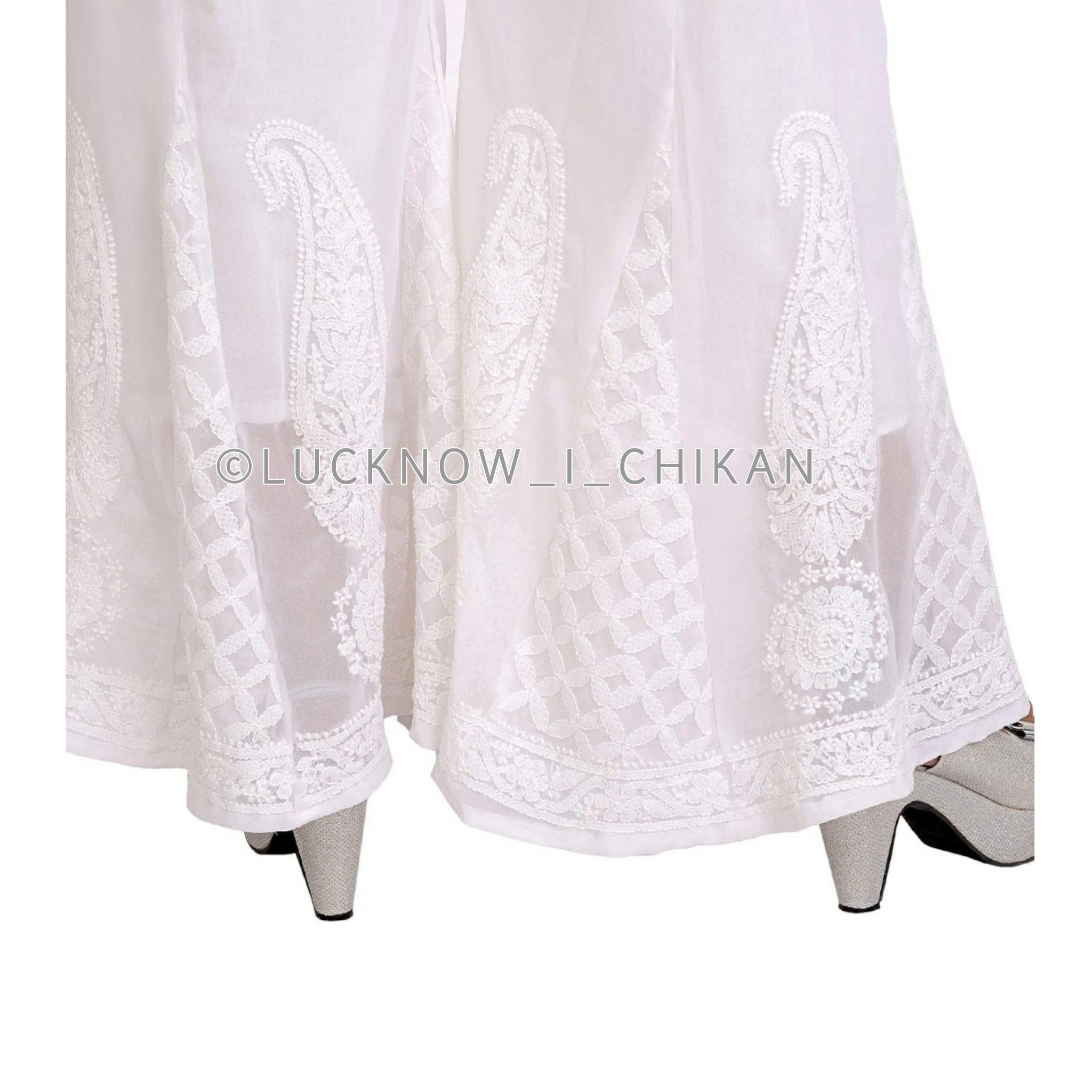 Indian Off-White Chikan Kurti and Palazzo Embroidered Kurti Pants Set | eBay